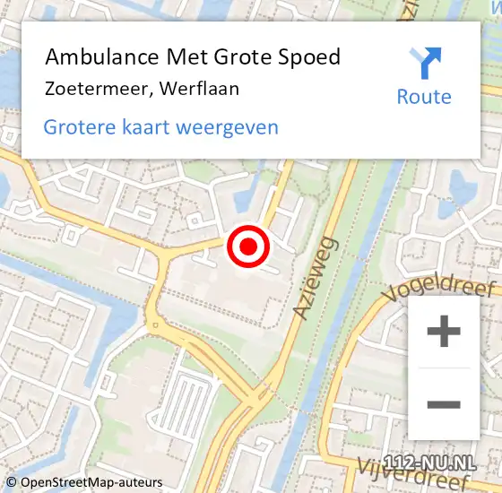 Locatie op kaart van de 112 melding: Ambulance Met Grote Spoed Naar Zoetermeer, Werflaan op 1 november 2024 16:18