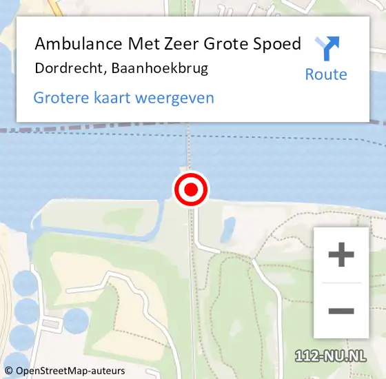 Locatie op kaart van de 112 melding: Ambulance Met Zeer Grote Spoed Naar Dordrecht, Baanhoekbrug op 1 november 2024 16:40