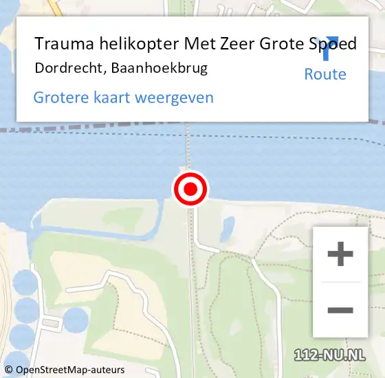 Locatie op kaart van de 112 melding: Trauma helikopter Met Zeer Grote Spoed Naar Dordrecht, Baanhoekbrug op 1 november 2024 16:42