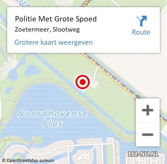 Locatie op kaart van de 112 melding: Politie Met Grote Spoed Naar Zoetermeer, Slootweg op 1 november 2024 17:00