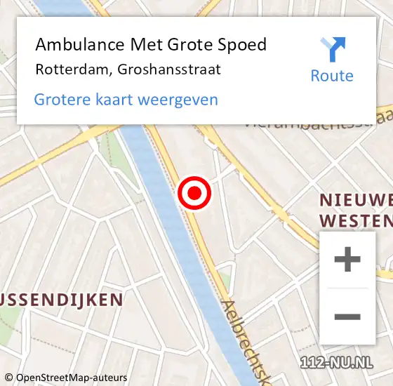 Locatie op kaart van de 112 melding: Ambulance Met Grote Spoed Naar Rotterdam, Groshansstraat op 1 november 2024 17:03