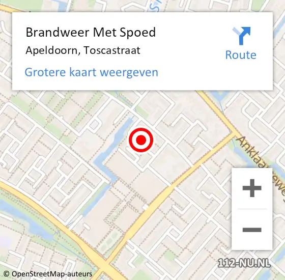 Locatie op kaart van de 112 melding: Brandweer Met Spoed Naar Apeldoorn, Toscastraat op 1 november 2024 17:19