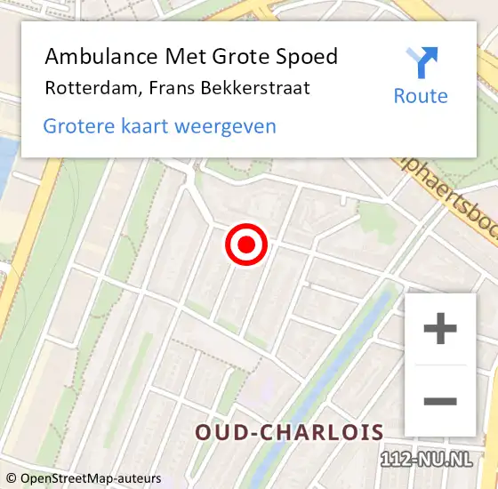 Locatie op kaart van de 112 melding: Ambulance Met Grote Spoed Naar Rotterdam, Frans Bekkerstraat op 1 november 2024 17:21