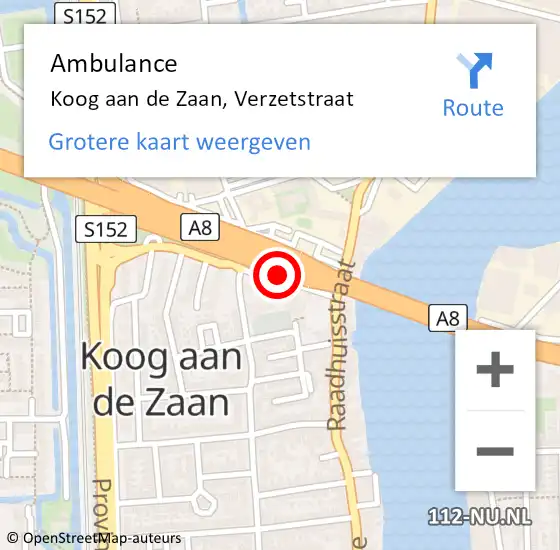 Locatie op kaart van de 112 melding: Ambulance Koog aan de Zaan, Verzetstraat op 1 november 2024 17:55