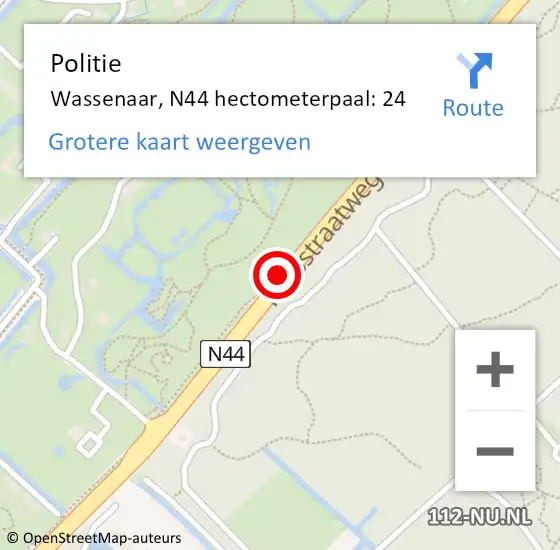 Locatie op kaart van de 112 melding: Politie Wassenaar, N44 hectometerpaal: 24 op 1 november 2024 18:04