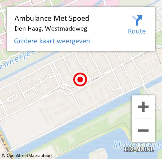 Locatie op kaart van de 112 melding: Ambulance Met Spoed Naar Den Haag, Westmadeweg op 1 november 2024 18:22