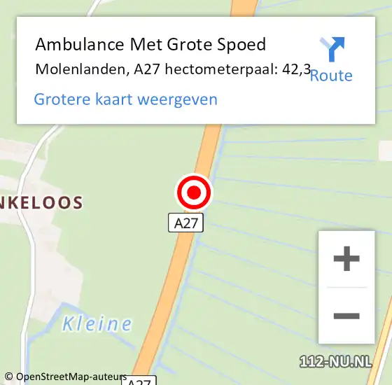 Locatie op kaart van de 112 melding: Ambulance Met Grote Spoed Naar Molenlanden, A27 hectometerpaal: 42,3 op 1 november 2024 18:46