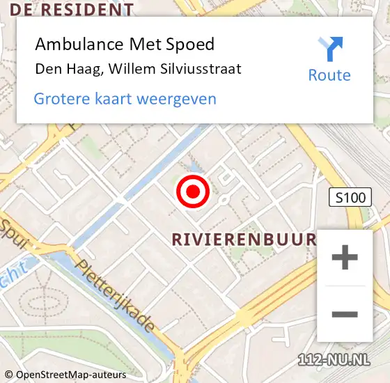 Locatie op kaart van de 112 melding: Ambulance Met Spoed Naar Den Haag, Willem Silviusstraat op 1 november 2024 18:51