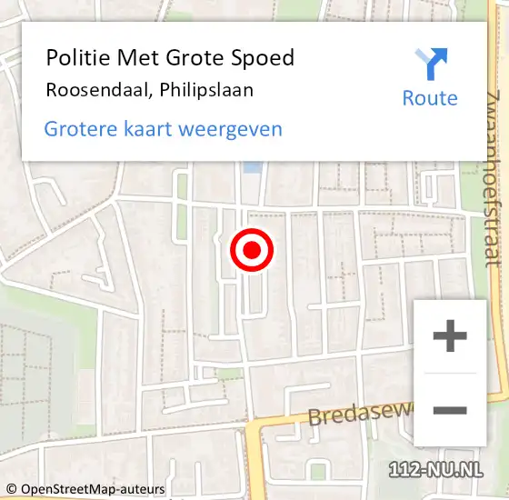 Locatie op kaart van de 112 melding: Politie Met Grote Spoed Naar Roosendaal, Philipslaan op 1 november 2024 18:59