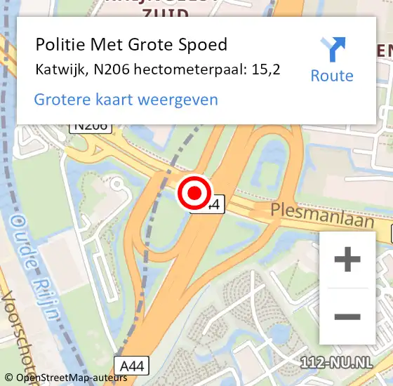 Locatie op kaart van de 112 melding: Politie Met Grote Spoed Naar Katwijk, N206 hectometerpaal: 15,2 op 1 november 2024 19:19