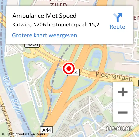 Locatie op kaart van de 112 melding: Ambulance Met Spoed Naar Katwijk, N206 hectometerpaal: 15,2 op 1 november 2024 19:22