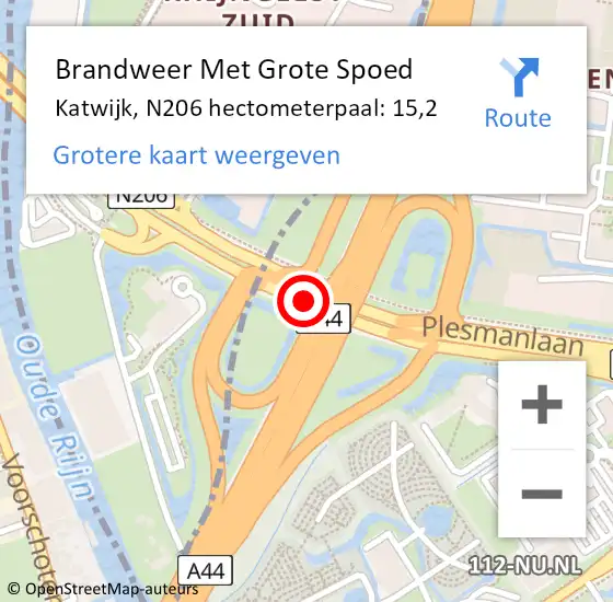 Locatie op kaart van de 112 melding: Brandweer Met Grote Spoed Naar Katwijk, N206 hectometerpaal: 15,2 op 1 november 2024 19:22