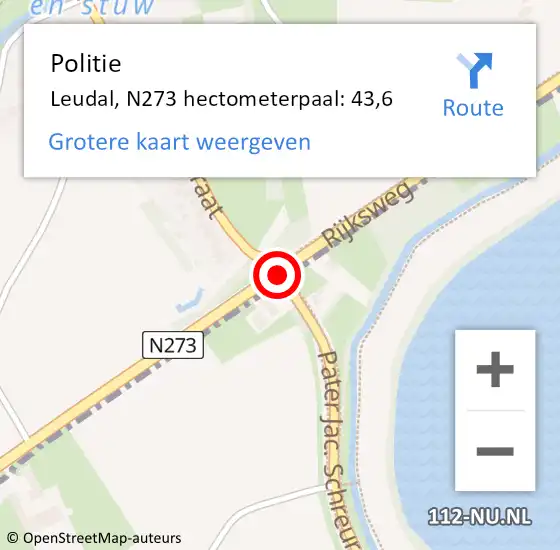 Locatie op kaart van de 112 melding: Politie Leudal, N273 hectometerpaal: 43,6 op 1 november 2024 19:33