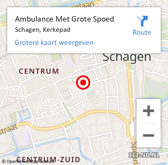 Locatie op kaart van de 112 melding: Ambulance Met Grote Spoed Naar Schagen, Kerkepad op 1 november 2024 19:42