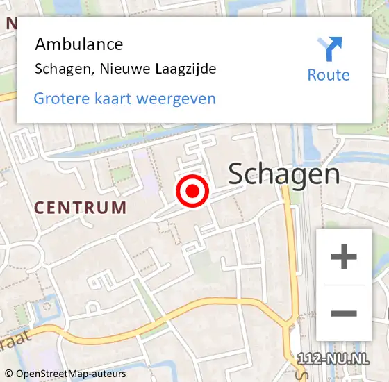 Locatie op kaart van de 112 melding: Ambulance Schagen, Nieuwe Laagzijde op 1 november 2024 19:49