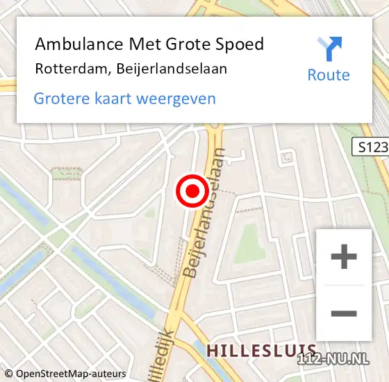 Locatie op kaart van de 112 melding: Ambulance Met Grote Spoed Naar Rotterdam, Beijerlandselaan op 1 november 2024 19:59