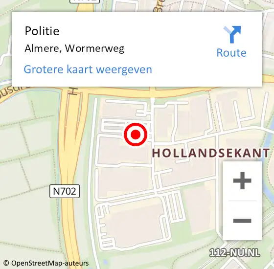 Locatie op kaart van de 112 melding: Politie Almere, Wormerweg op 1 november 2024 20:30