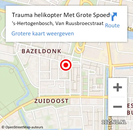 Locatie op kaart van de 112 melding: Trauma helikopter Met Grote Spoed Naar 's-Hertogenbosch, Van Ruusbroecstraat op 1 november 2024 20:32