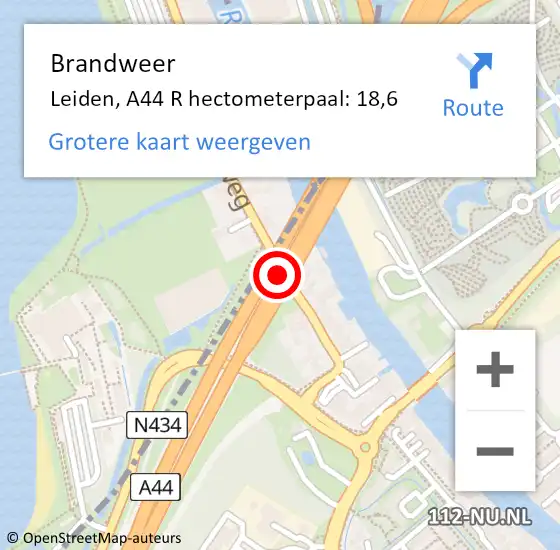 Locatie op kaart van de 112 melding: Brandweer Leiden, A44 L op 25 oktober 2014 14:30