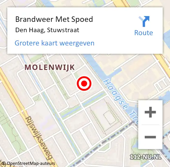 Locatie op kaart van de 112 melding: Brandweer Met Spoed Naar Den Haag, Stuwstraat op 1 november 2024 20:57