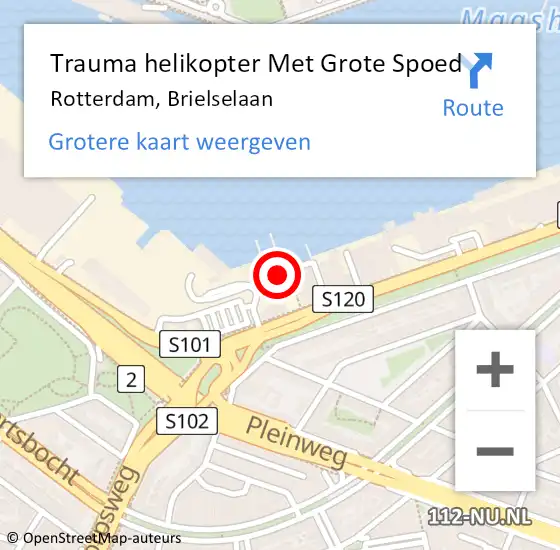 Locatie op kaart van de 112 melding: Trauma helikopter Met Grote Spoed Naar Rotterdam, Brielselaan op 1 november 2024 22:03