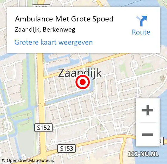 Locatie op kaart van de 112 melding: Ambulance Met Grote Spoed Naar Zaandijk, Berkenweg op 1 november 2024 22:24