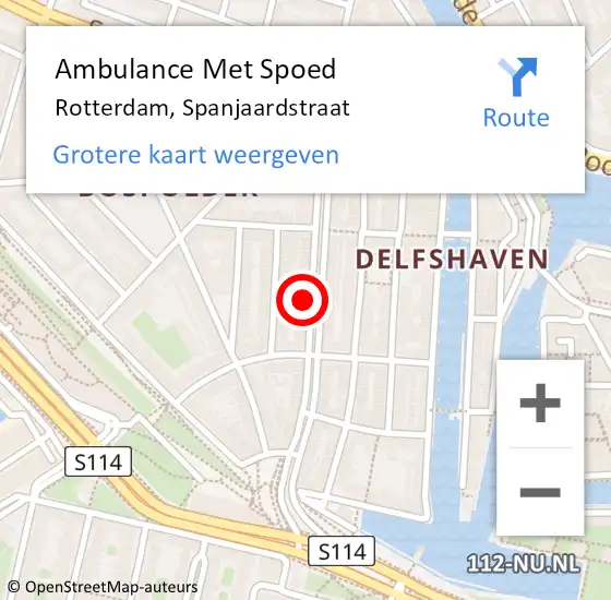 Locatie op kaart van de 112 melding: Ambulance Met Spoed Naar Rotterdam, Spanjaardstraat op 1 november 2024 22:33