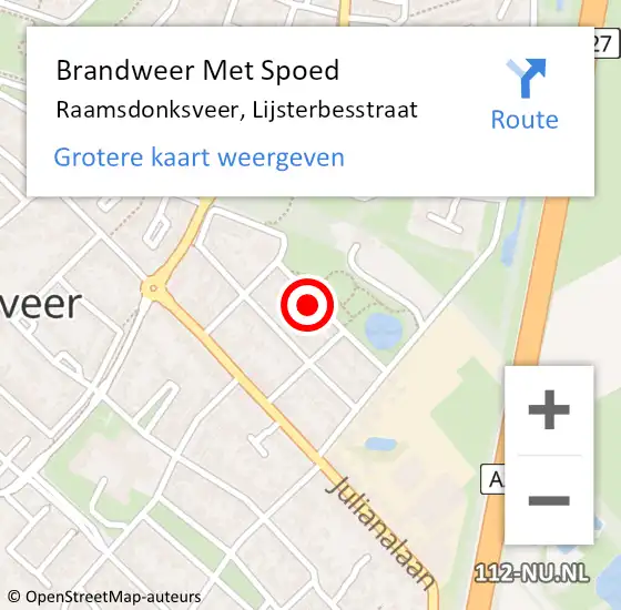 Locatie op kaart van de 112 melding: Brandweer Met Spoed Naar Raamsdonksveer, Lijsterbesstraat op 1 november 2024 22:40