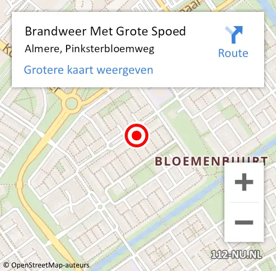 Locatie op kaart van de 112 melding: Brandweer Met Grote Spoed Naar Almere, Pinksterbloemweg op 1 november 2024 23:07