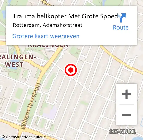 Locatie op kaart van de 112 melding: Trauma helikopter Met Grote Spoed Naar Rotterdam, Adamshofstraat op 1 november 2024 23:16