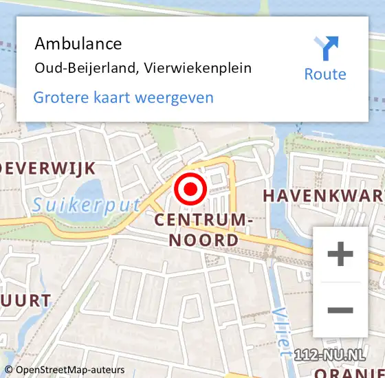 Locatie op kaart van de 112 melding: Ambulance Oud-Beijerland, Vierwiekenplein op 1 november 2024 23:31