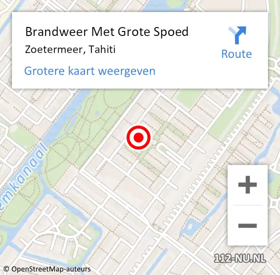 Locatie op kaart van de 112 melding: Brandweer Met Grote Spoed Naar Zoetermeer, Tahiti op 1 november 2024 23:56