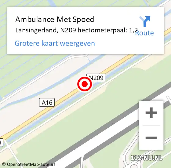 Locatie op kaart van de 112 melding: Ambulance Met Spoed Naar Lansingerland, N209 hectometerpaal: 1,2 op 2 november 2024 00:26