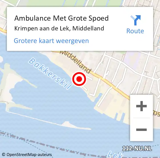 Locatie op kaart van de 112 melding: Ambulance Met Grote Spoed Naar Krimpen aan de Lek, Middelland op 2 november 2024 00:35