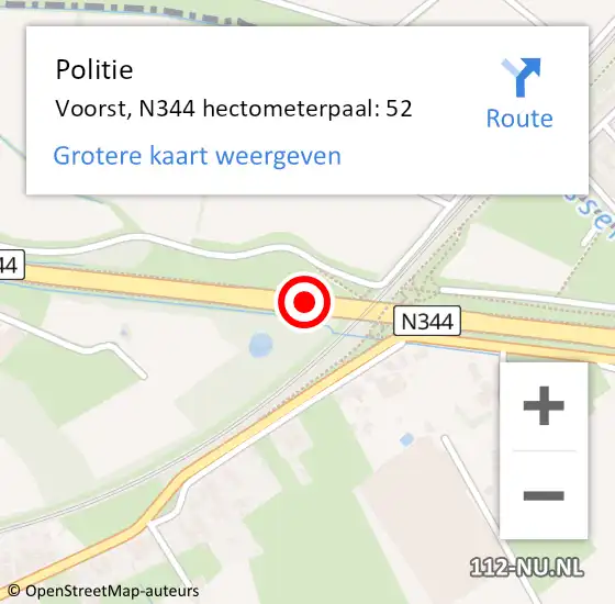 Locatie op kaart van de 112 melding: Politie Voorst, N344 hectometerpaal: 52 op 2 november 2024 00:44