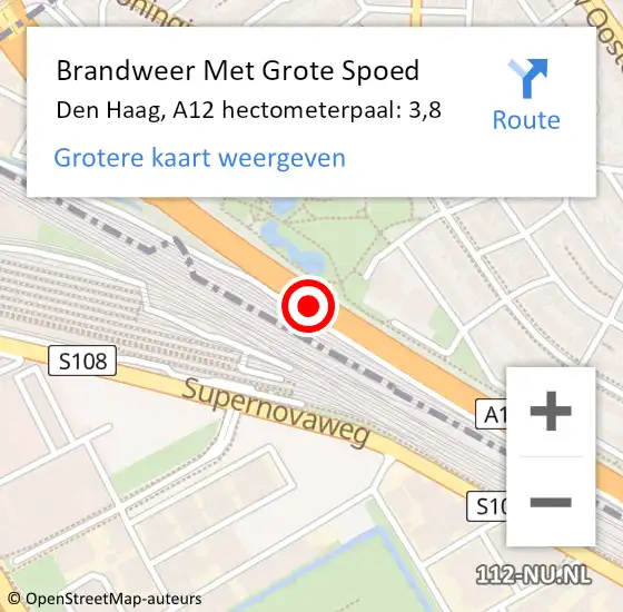 Locatie op kaart van de 112 melding: Brandweer Met Grote Spoed Naar Den Haag, A12 hectometerpaal: 3,8 op 2 november 2024 00:47