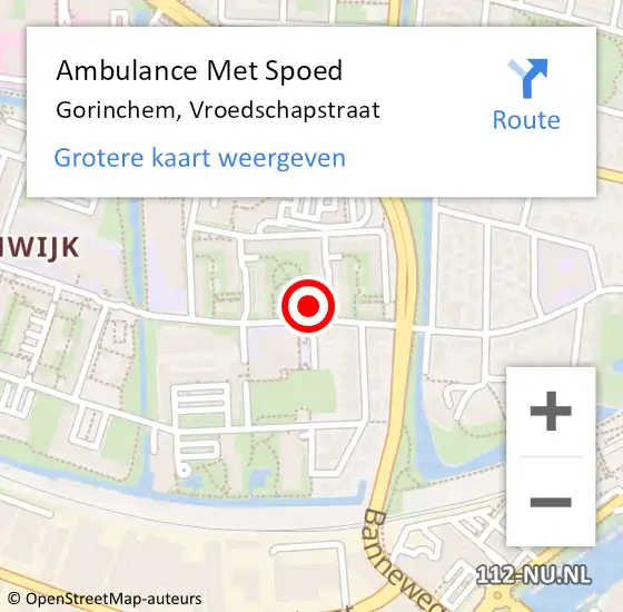 Locatie op kaart van de 112 melding: Ambulance Met Spoed Naar Gorinchem, Vroedschapstraat op 2 november 2024 01:17