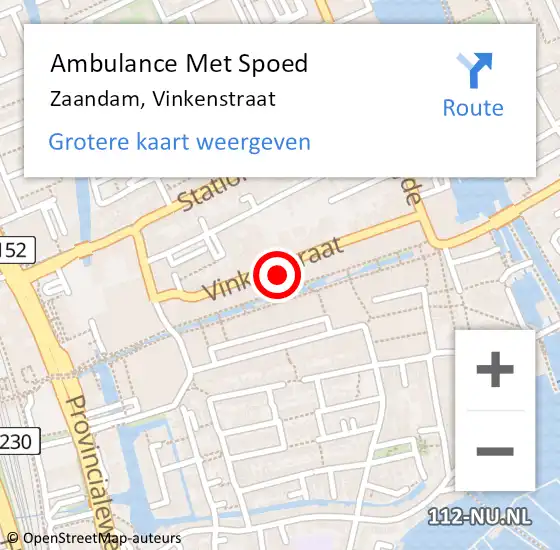 Locatie op kaart van de 112 melding: Ambulance Met Spoed Naar Zaandam, Vinkenstraat op 2 november 2024 01:24