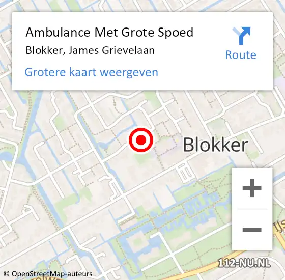 Locatie op kaart van de 112 melding: Ambulance Met Grote Spoed Naar Blokker, James Grievelaan op 2 november 2024 01:40