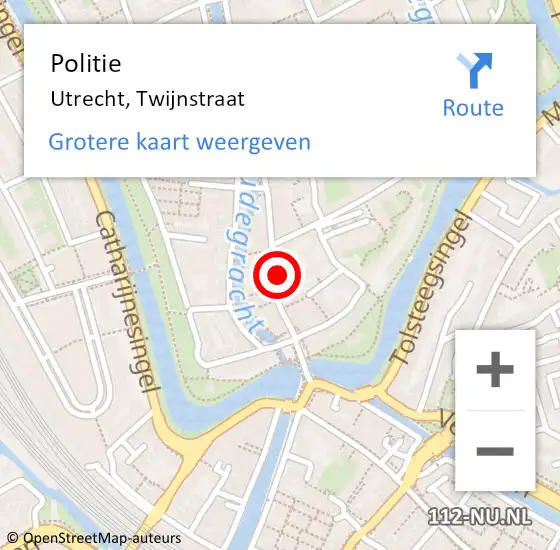 Locatie op kaart van de 112 melding: Politie Utrecht, Twijnstraat op 2 november 2024 01:59