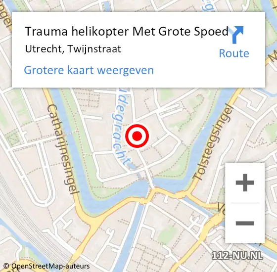 Locatie op kaart van de 112 melding: Trauma helikopter Met Grote Spoed Naar Utrecht, Twijnstraat op 2 november 2024 02:03