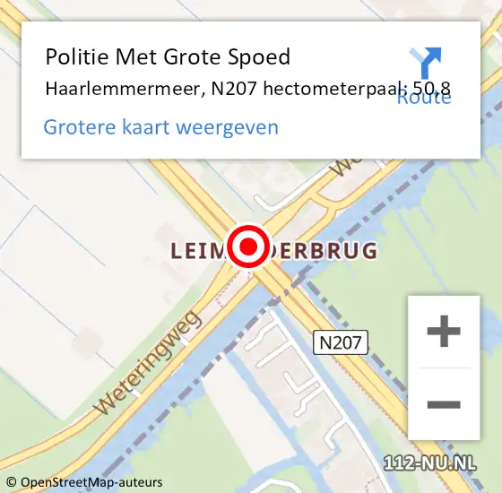 Locatie op kaart van de 112 melding: Politie Met Grote Spoed Naar Haarlemmermeer, N207 hectometerpaal: 50,8 op 2 november 2024 02:05