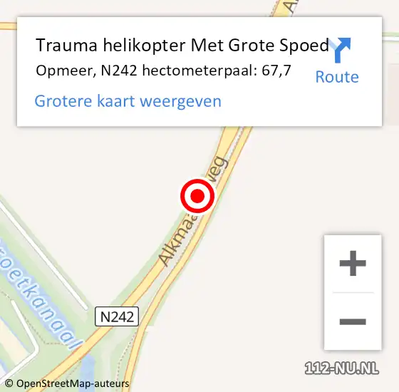 Locatie op kaart van de 112 melding: Trauma helikopter Met Grote Spoed Naar Opmeer, N242 hectometerpaal: 67,7 op 2 november 2024 03:18