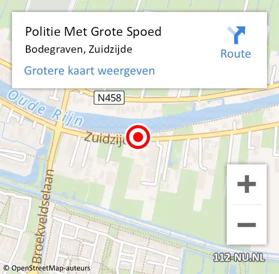 Locatie op kaart van de 112 melding: Politie Met Grote Spoed Naar Bodegraven, Zuidzijde op 2 november 2024 04:12