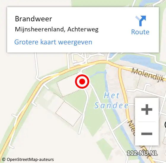 Locatie op kaart van de 112 melding: Brandweer Mijnsheerenland, Achterweg op 2 november 2024 05:07