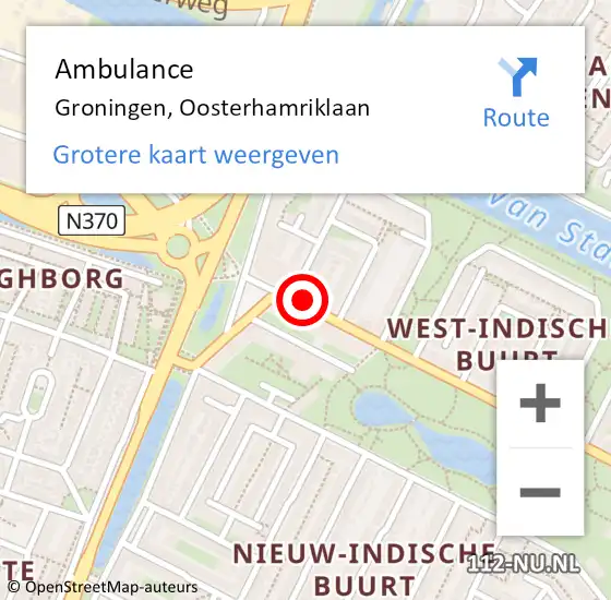 Locatie op kaart van de 112 melding: Ambulance Groningen, Oosterhamriklaan op 2 november 2024 05:21