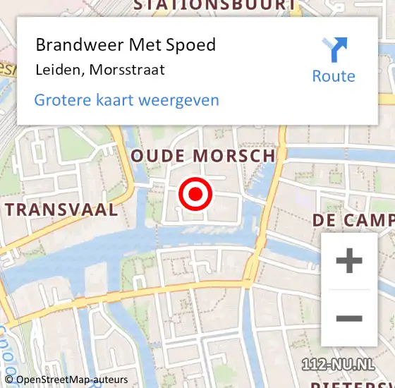 Locatie op kaart van de 112 melding: Brandweer Met Spoed Naar Leiden, Morsstraat op 2 november 2024 05:34