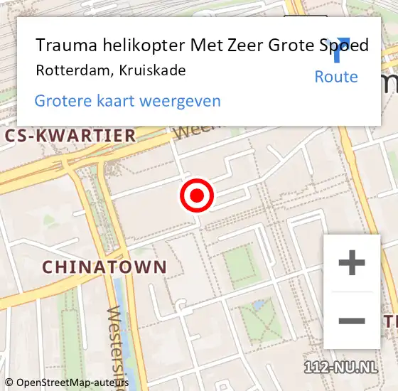 Locatie op kaart van de 112 melding: Trauma helikopter Met Zeer Grote Spoed Naar Rotterdam, Kruiskade op 2 november 2024 06:12