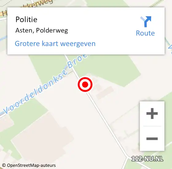 Locatie op kaart van de 112 melding: Politie Asten, Polderweg op 2 november 2024 06:57