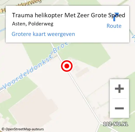 Locatie op kaart van de 112 melding: Trauma helikopter Met Zeer Grote Spoed Naar Asten, Polderweg op 2 november 2024 06:59